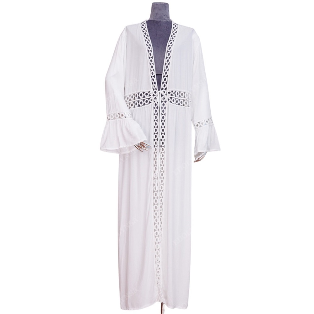 Boho Flowing White Cover Up Crochet Detail - Picture 8 of 16